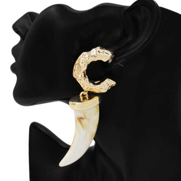 METAL ABSTRACT C HOOP TUSK DANGLE EARRING