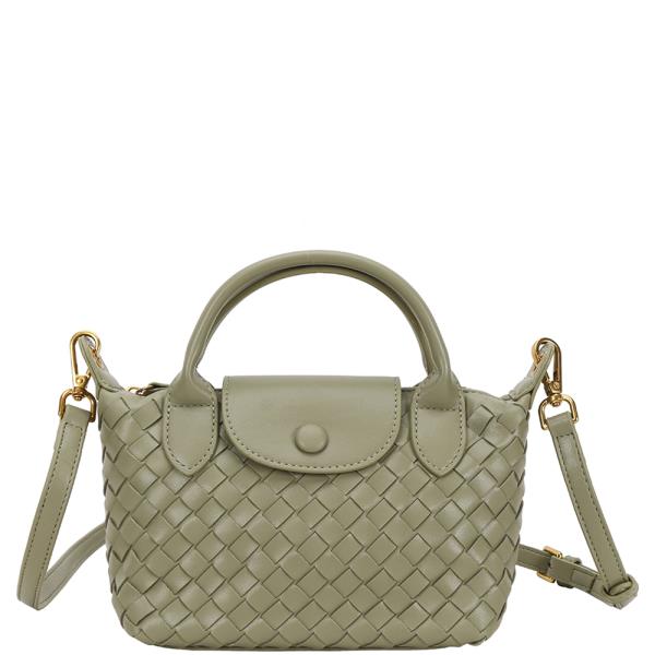 WOVEN TEXTURED DESIGN HANDLE SATCHEL BAG