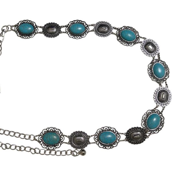 METAL FILIGREE OVAL STONE CHAIN BELT