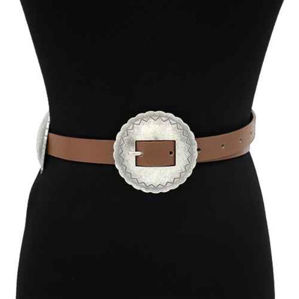 FAUX LEATHER CONCHO BUCKLE BELT