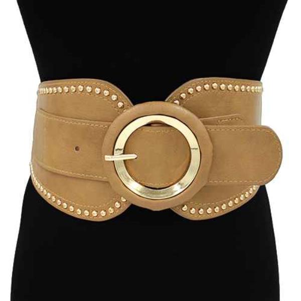 FAUX LEATHER RHINESTONE STUDDED WIDE BELT