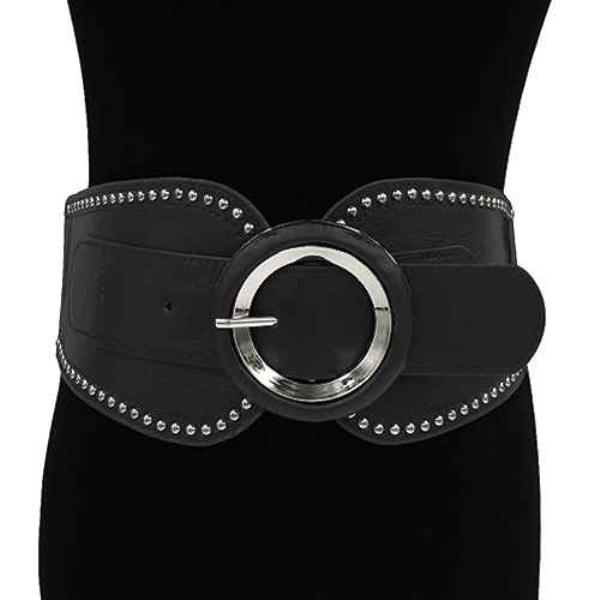 FAUX LEATHER RHINESTONE STUDDED WIDE BELT