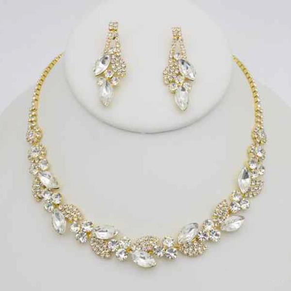 CRYSTAL STONE FLORAL STATEMENT NECKLACE EARRING SET