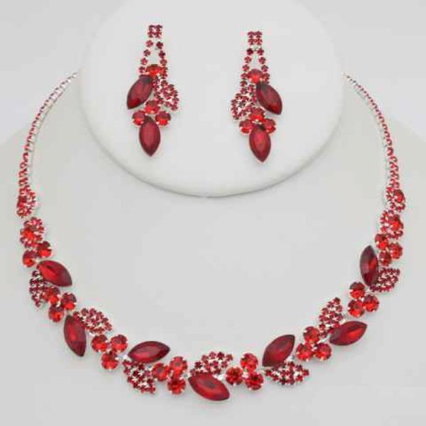 CRYSTAL STONE FLORAL STATEMENT NECKLACE EARRING SET