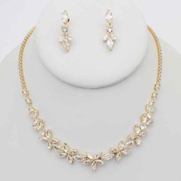 CZ STONE FLORAL NECKLACE EARRING SET
