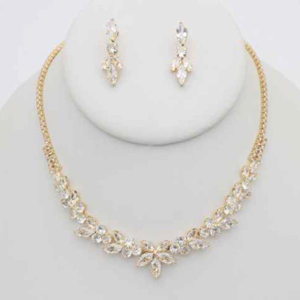 CZ STONE FLORAL NECKLACE EARRING SET