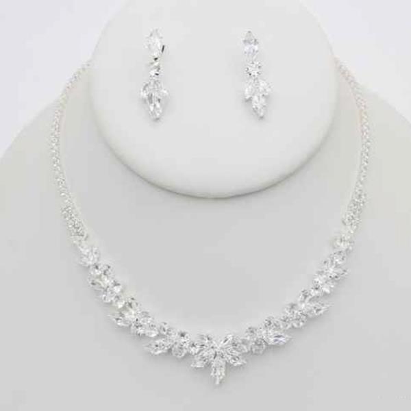 CZ STONE FLORAL NECKLACE EARRING SET