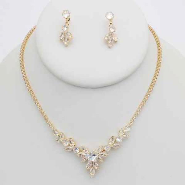 CZ STONE FLORAL NECKLACE EARRING SET