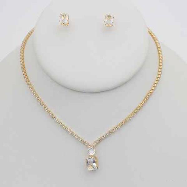 CZ STONE PENDANT NECKLACE EARRING SET