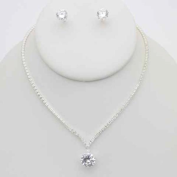 CZ STONE PENDANT NECKLACE EARRING SET