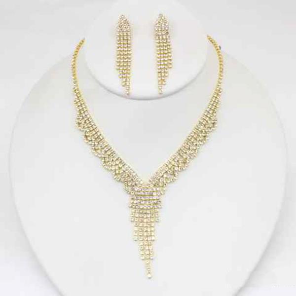 RHINESTONE V NECKLACE EARRING SET