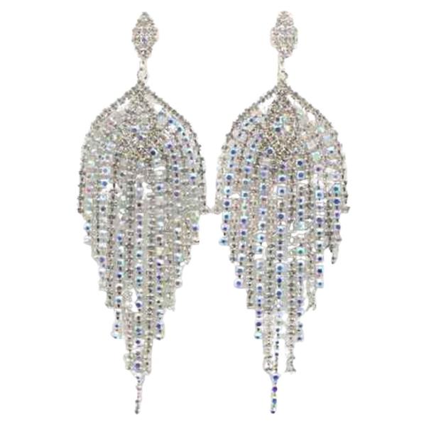 RHINESTONE LEAF FRINGE STATEMENT DROP EARRING