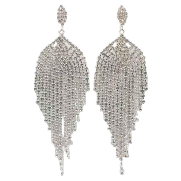 RHINESTONE LEAF FRINGE STATEMENT DROP EARRING