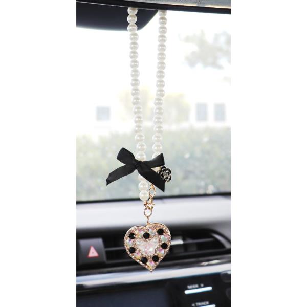 PEARL HEART RHINESTONE CAR CHARM
