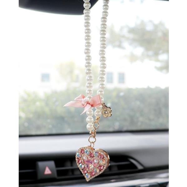 PEARL HEART RHINESTONE CAR CHARM