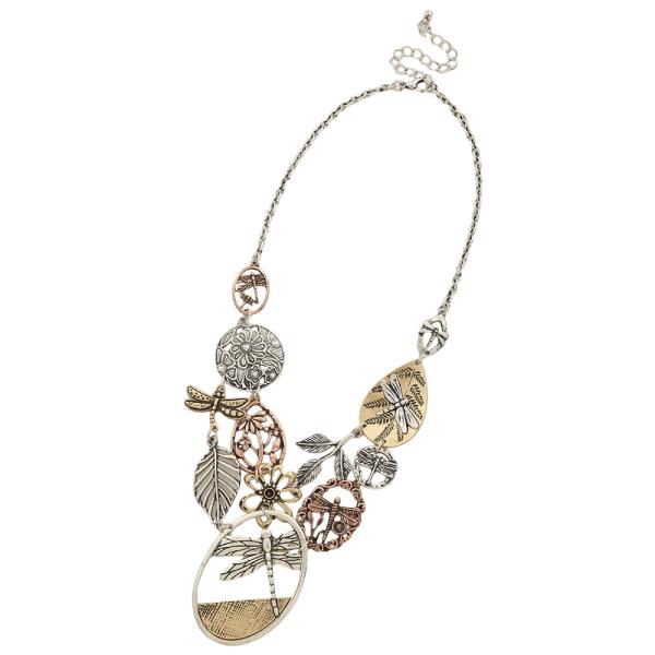 DRAGONFLY LEAF VINTAGE CHAIN NECKLACE EARRING SET