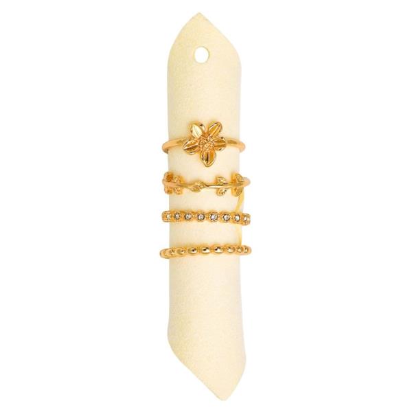 METAL MIXED BAND FLOWER STACK MULTI RING SET