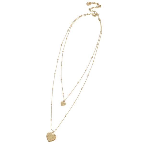 HEART PENDANT DOUBLE LAYER BEADED CHAIN NECKLACE