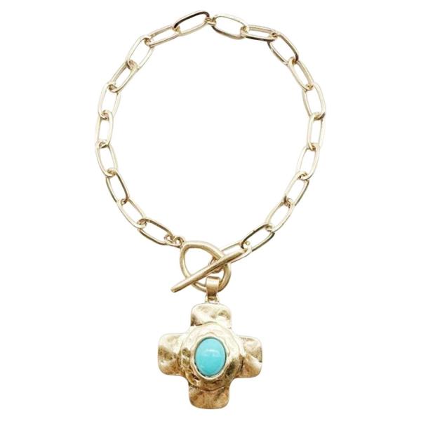 METAL PEARL CROSS CHARM CHAIN BRACELET