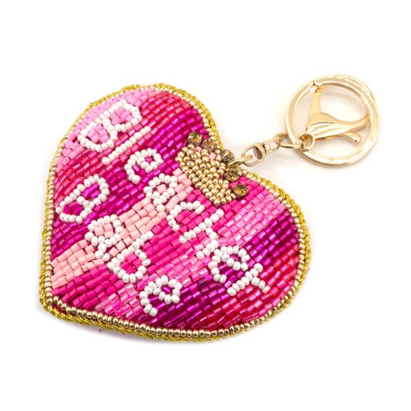 SEED BEAD HEART BABE BAG CHARM KEYCHAIN
