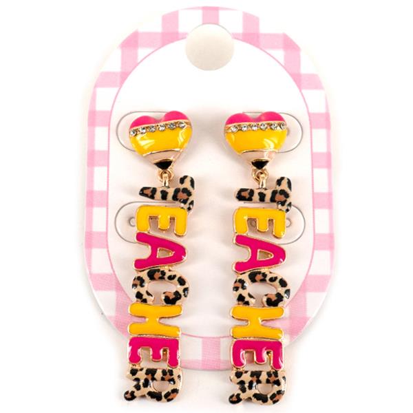 RESIN TEACHER LEOPARD PENCIL DROP EARRING