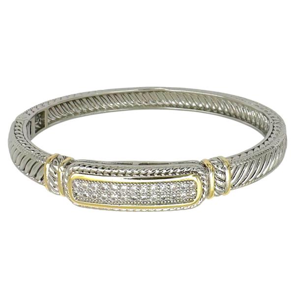 TWO TONE CZ LONG BAR BRACELET
