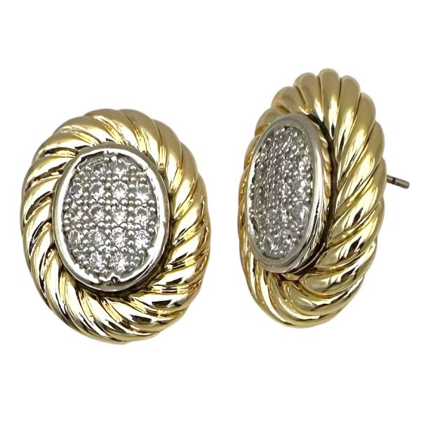 CZ TWO TONE TEXTURED POST EARRING