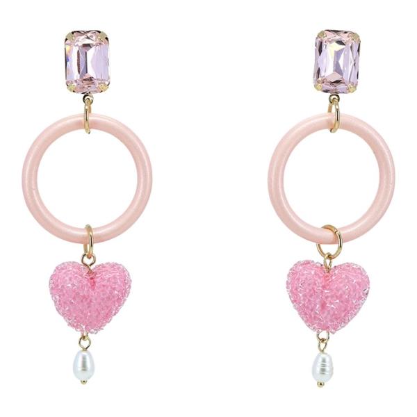 CRYSTAL STONE HOOP HEART DROP EARRING