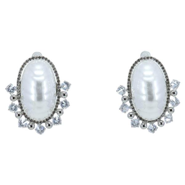 PEARL RHINESTONE OVAL STUD EARRING