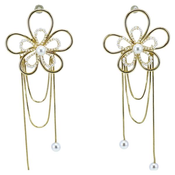 METAL FLOWER CHAIN DRAPE DROP EARRING
