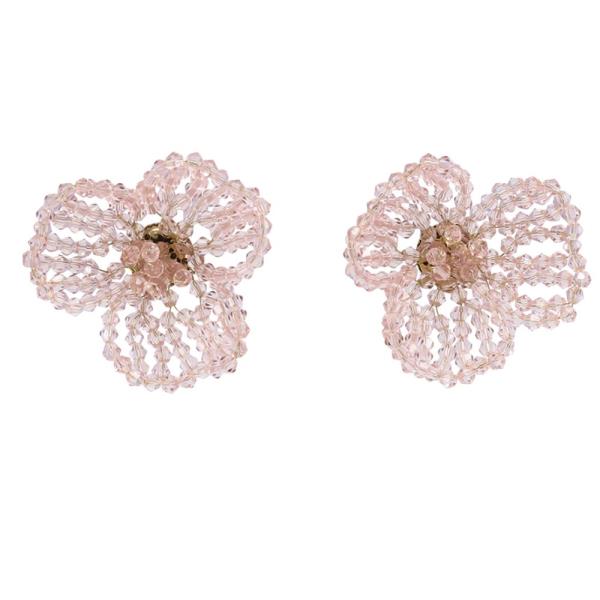CLEAR SEED BEAD FLOWER STATEMENT STUD EARRING