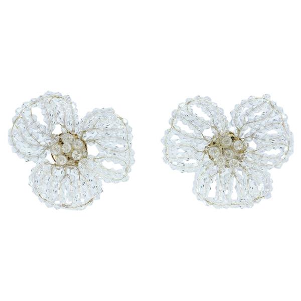 CLEAR SEED BEAD FLOWER STATEMENT STUD EARRING