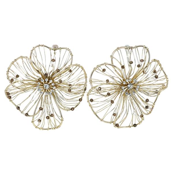 METAL WIRE FLOWER STATEMENT STUD EARRING