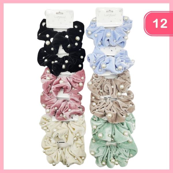 VELVET PEARL HAIR SCRUNCHIES (12 UNITS)