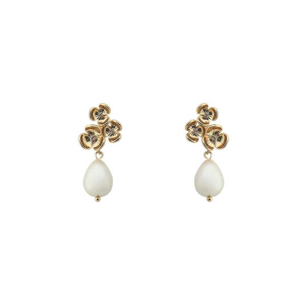 METAL FLOWER PEARL DROP EARRING