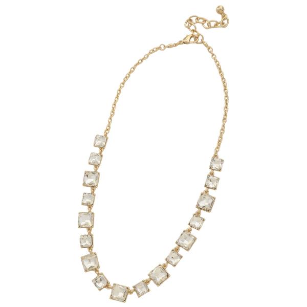 CRYSTAL STONE SQUARE TENNIS NECKLACE