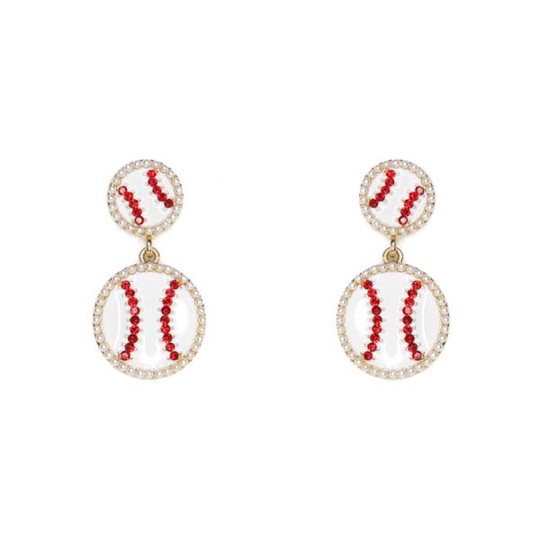 PEARL RHINESTONE BASEBALL DANGLE EARRING