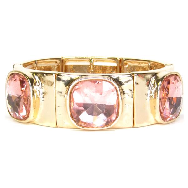 METAL ROUND CRYSTAL STONE LINK STRETCH BRACELET