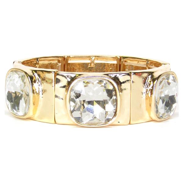 METAL ROUND CRYSTAL STONE LINK STRETCH BRACELET