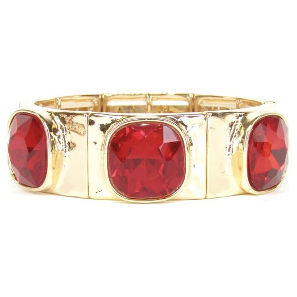 METAL ROUND CRYSTAL STONE LINK STRETCH BRACELET