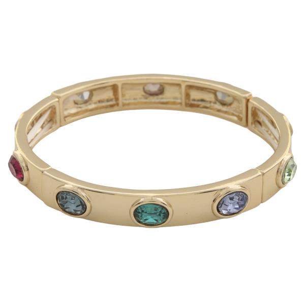 METAL ROUND CRYSTAL STONE STRETCH BRACELET