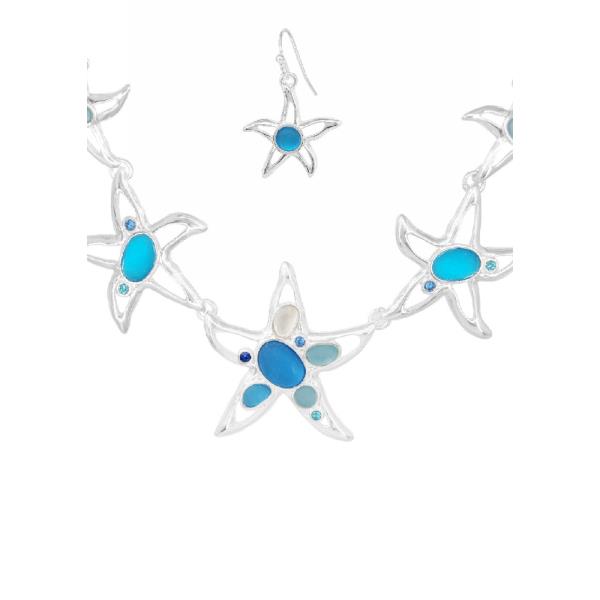 SEALIFE SEAGLASS W/AB STONE NECKLACE EARRING SET