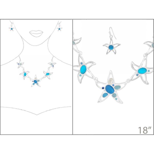 SEALIFE SEAGLASS W/AB STONE NECKLACE EARRING SET