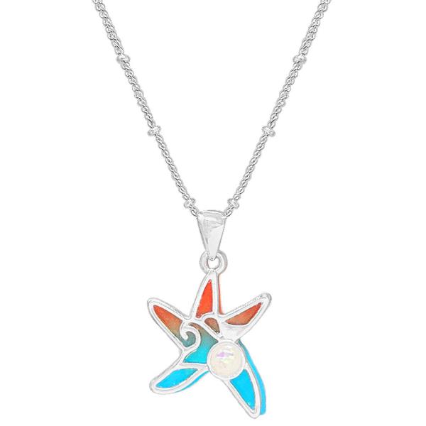SEA LIFE PRINT W/OPAL; LAYERED NECKLACE