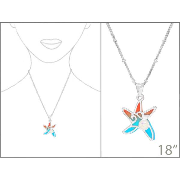SEA LIFE PRINT W/OPAL; LAYERED NECKLACE