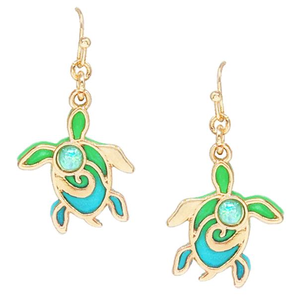 SEALIFE DOUBLE LAYERED TURTLE DANGLE EARRINGS