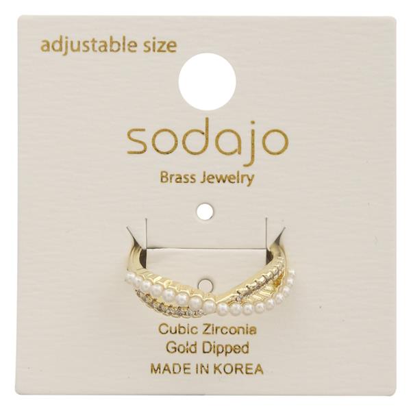 SODAJO UNIQUE PEARL CZ GOLD DIPPED ADJUSTABLE RING