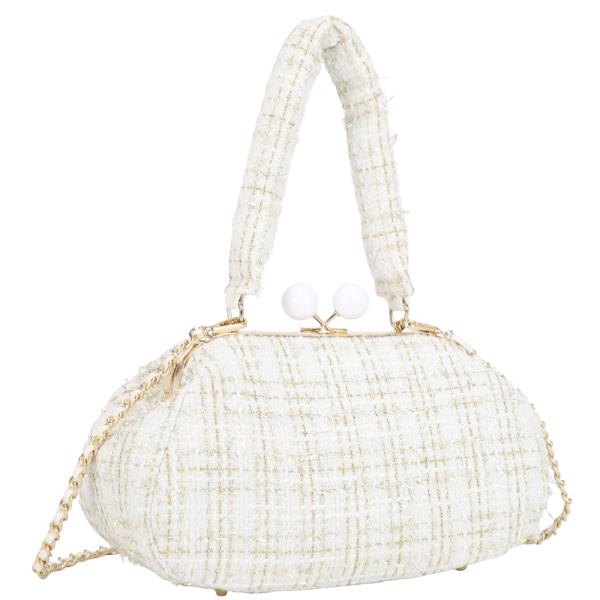 CHIC TWEED TEXTURED HANDLE EVENING CROSSBODY BAG