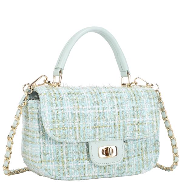 STYLISH TWEED TEXTURED HANDLE CROSSBODY BAG