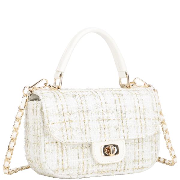 STYLISH TWEED TEXTURED HANDLE CROSSBODY BAG